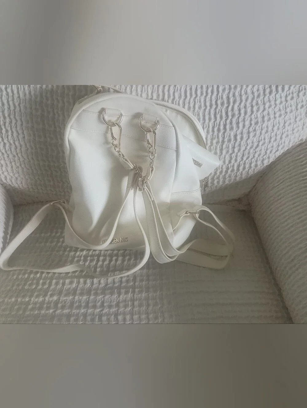 Cream Mini Backpack with Gold Chain Accent